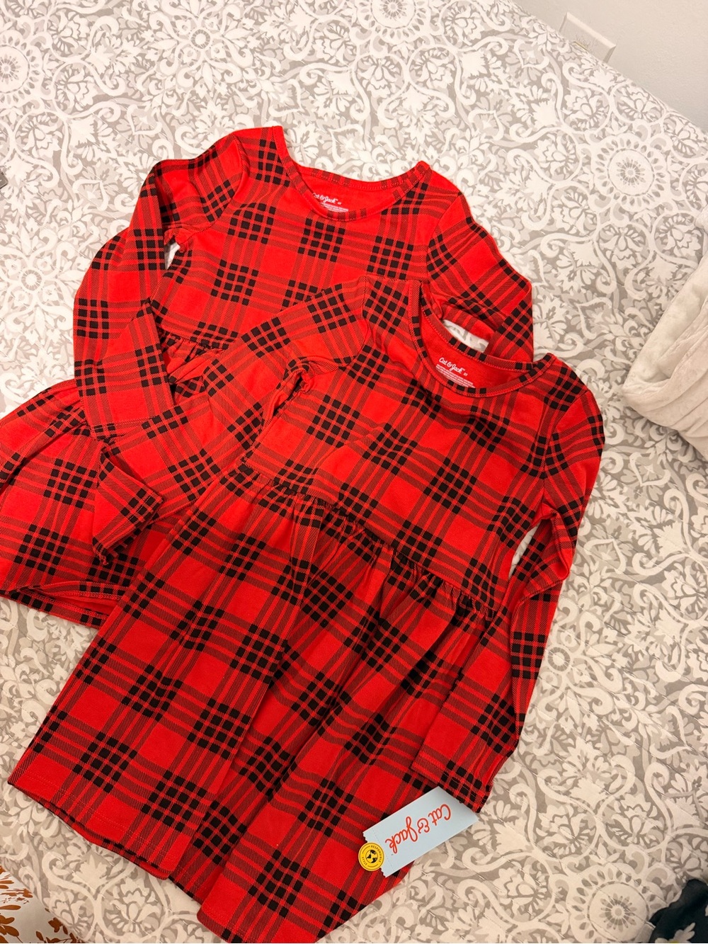 2 bundle matching Red Plaid Long-Sleeve Girls' Dress Top - Kids Shirts & Tops